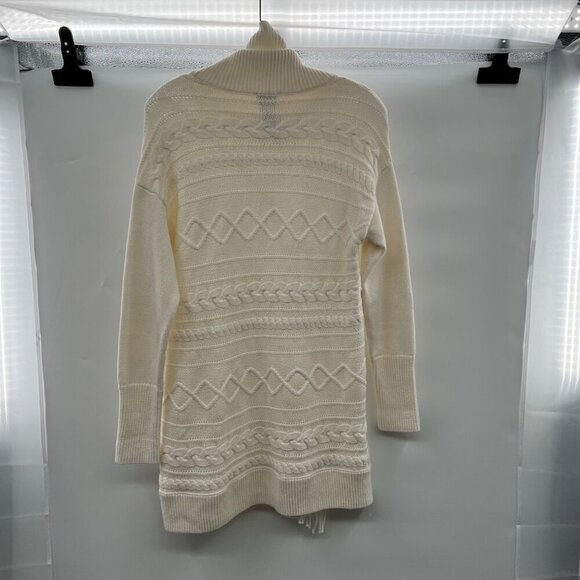 Chico's Women's Cable Knit Turtleneck Sweater Cream Size Small Fringe - Picture 7 of 8